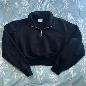 TNA Black Quarter-Zip Cropped Turtleneck Sweatshirt